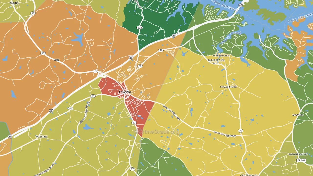 Lavonia, GA Map of Assault Rates
