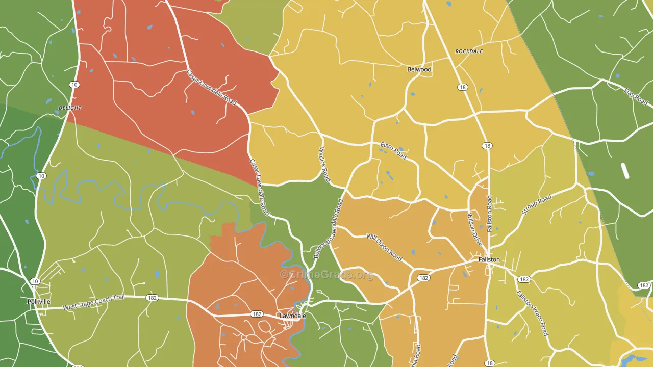 Lawndale, NC Map of Assault Rates