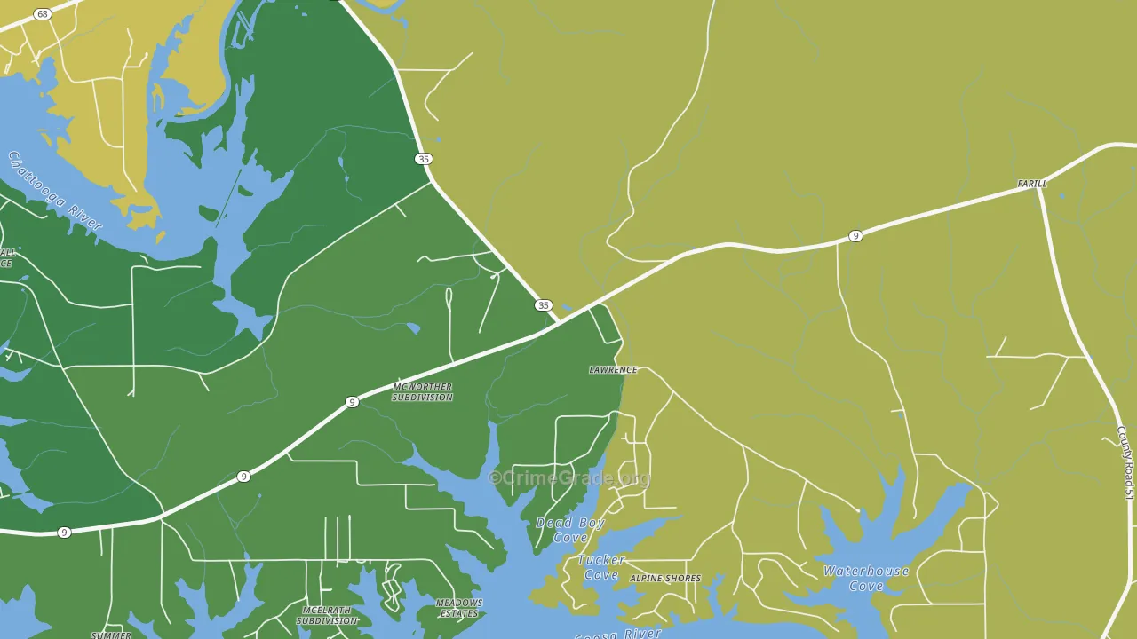 Lawrence, AL Map of Assault Rates