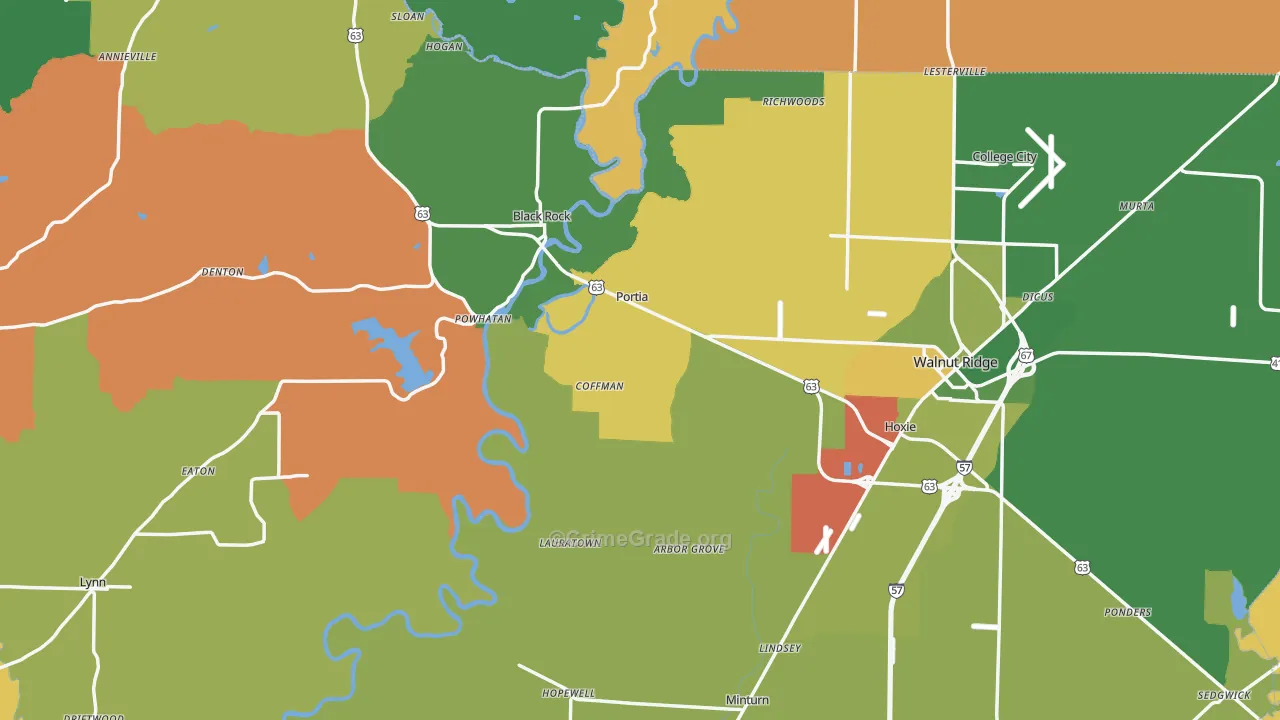 Lawrence County, AR Map of Assault Rates