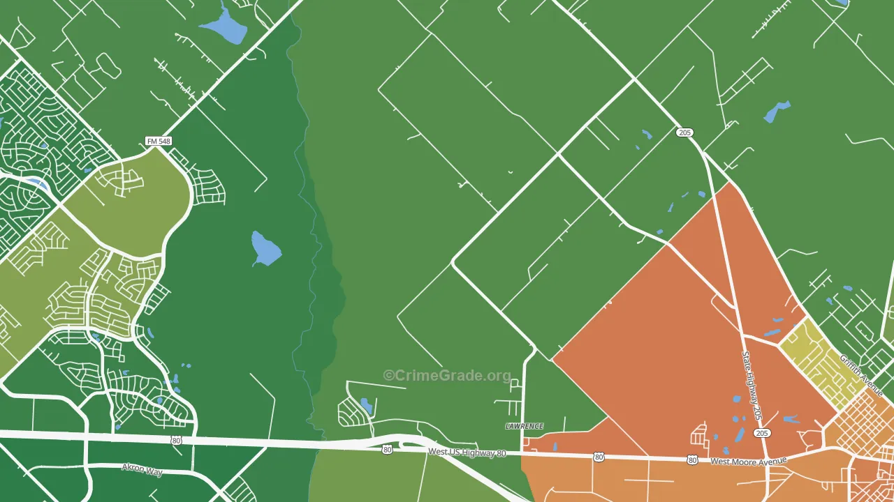 Lawrence, TX Map of Assault Rates