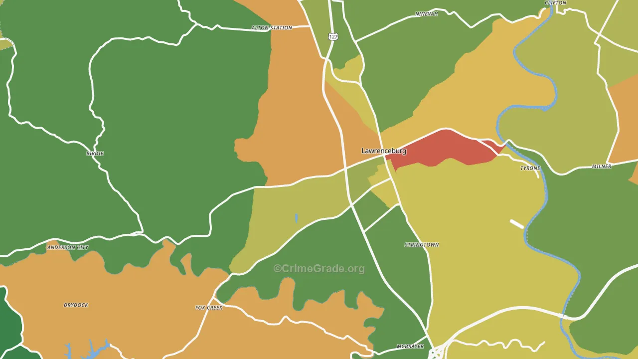 Lawrenceburg, KY Map of Assault Rates