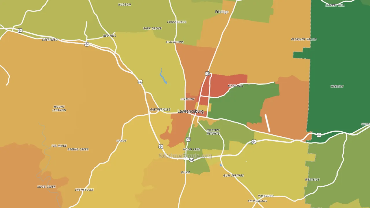 Lawrenceburg, TN Map of Assault Rates