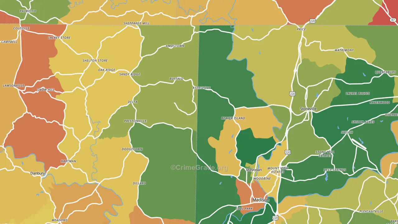 Lawsonville, NC Map of Assault Rates