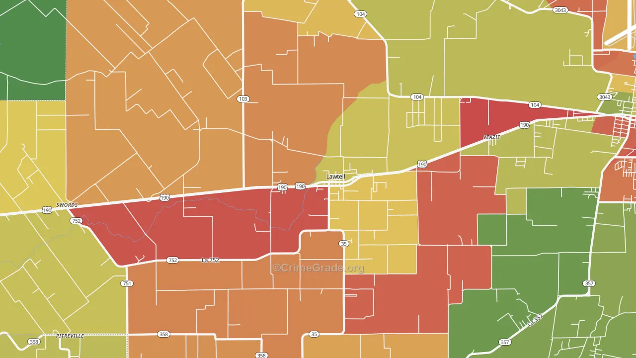 Lawtell, LA Map of Assault Rates