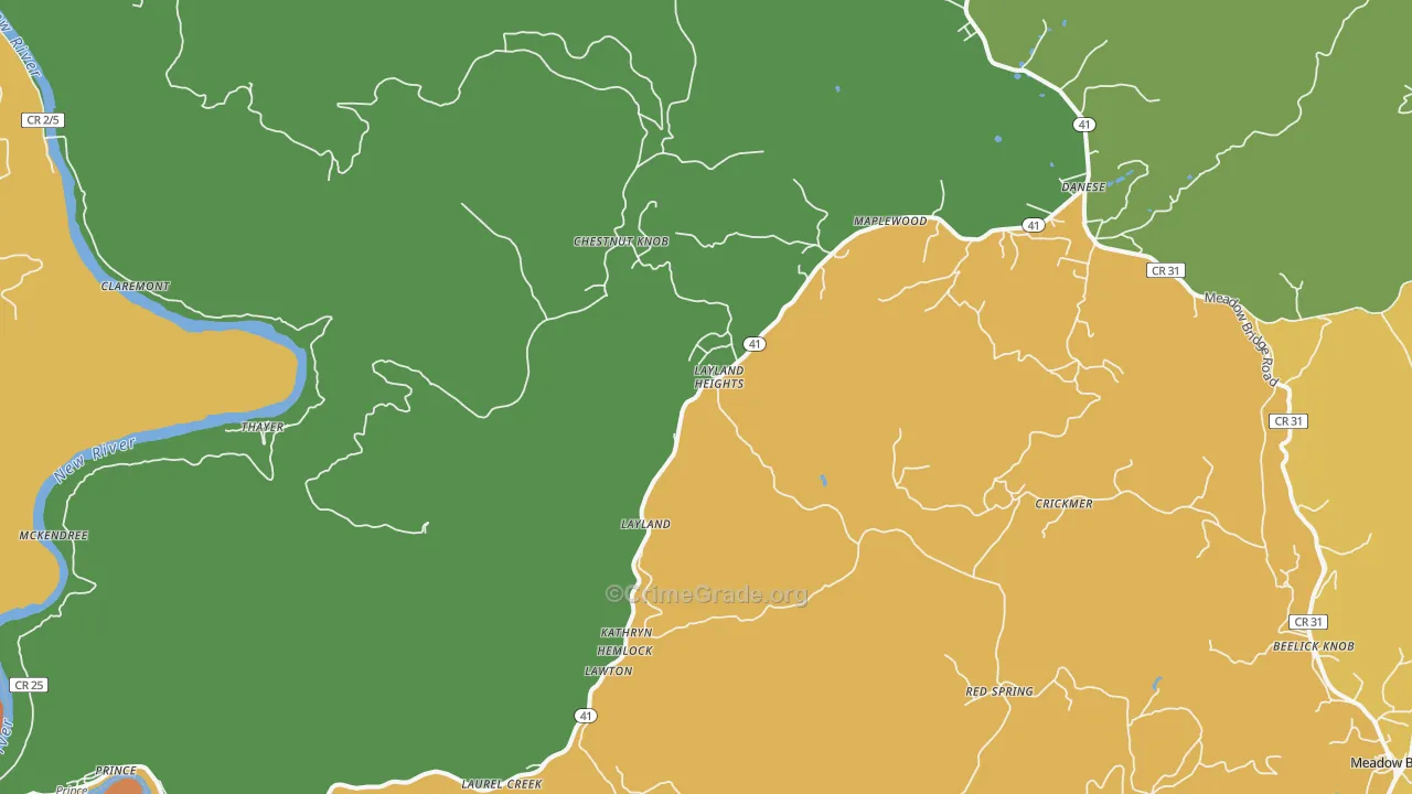 Layland, WV Map of Assault Rates