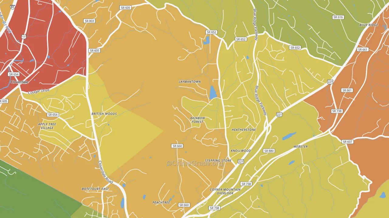 Laymantown, VA Map of Assault Rates