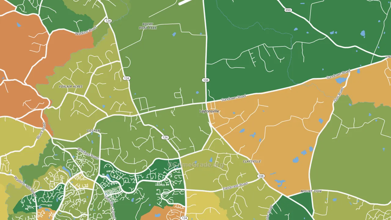 Laytonsville, MD Map of Assault Rates