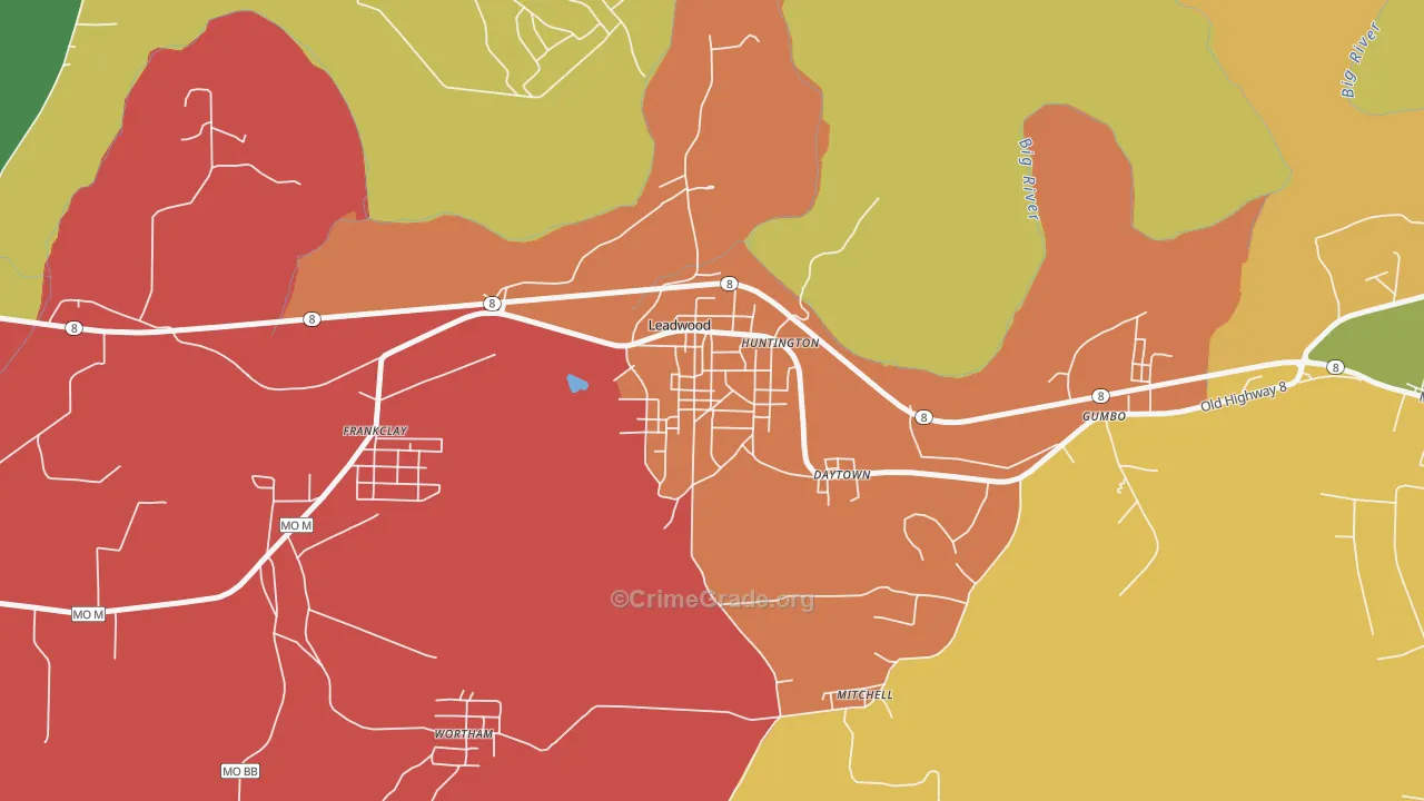 Leadwood, MO Map of Assault Rates