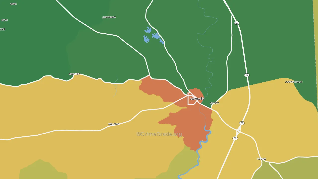 Leakesville, MS Map of Assault Rates