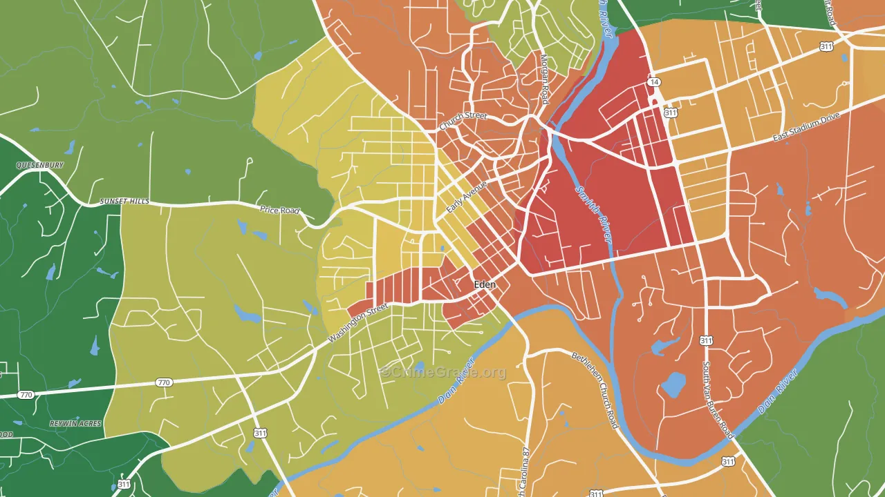 Leaksville, Eden, NC Map of Assault Rates