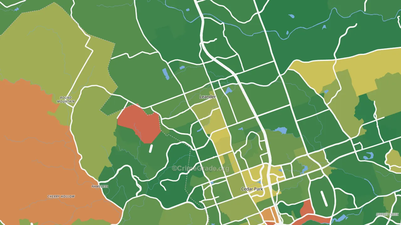 Leander, TX Map of Assault Rates