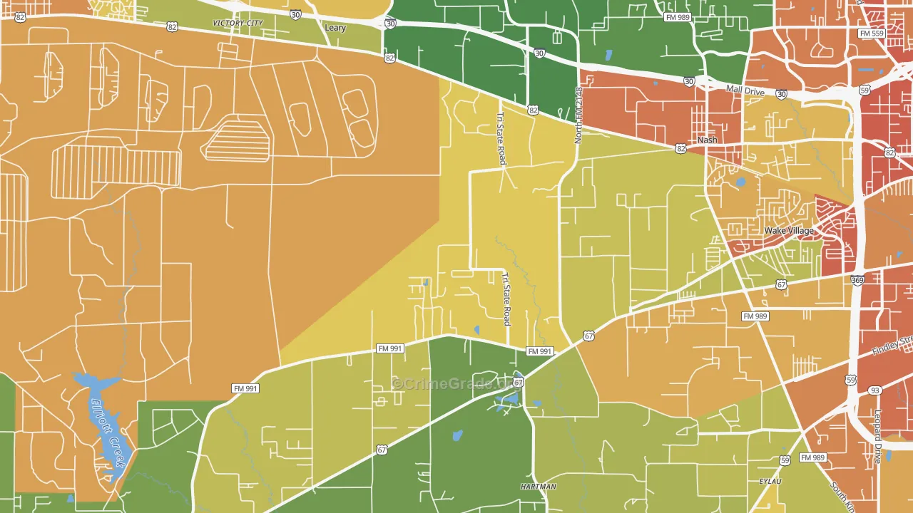 Leary, TX Map of Assault Rates