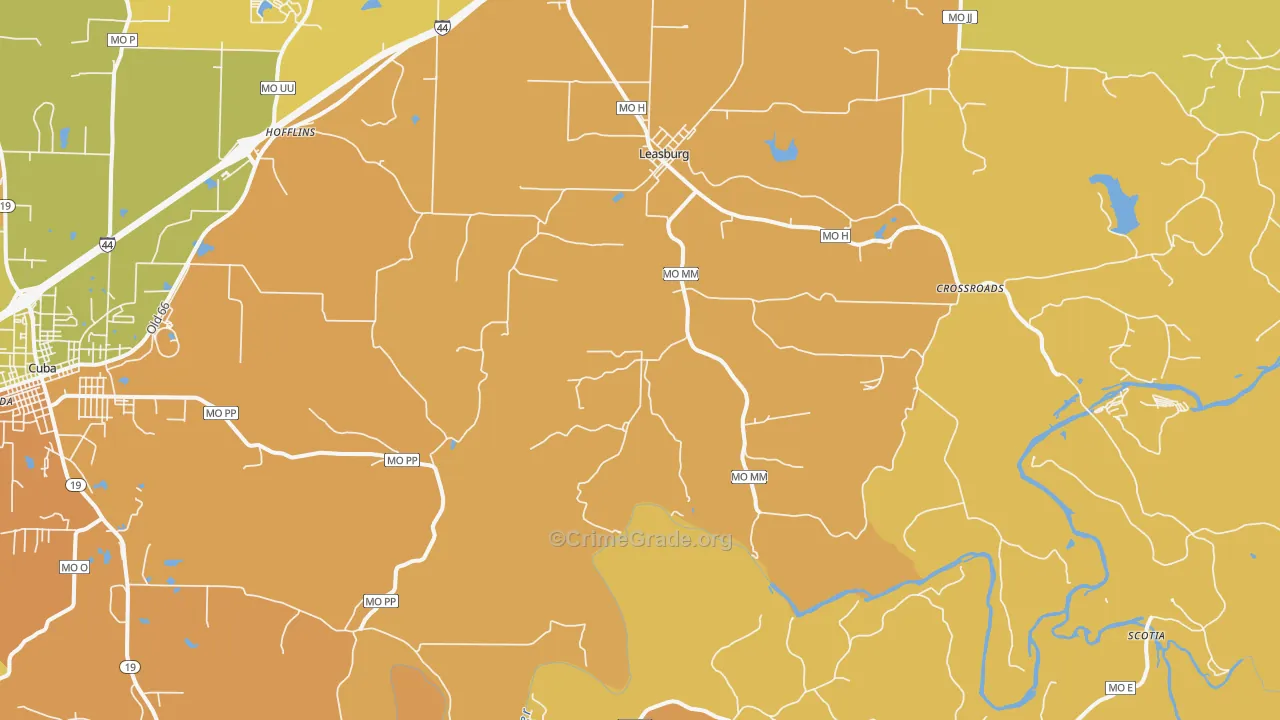 Leasburg, MO Map of Assault Rates