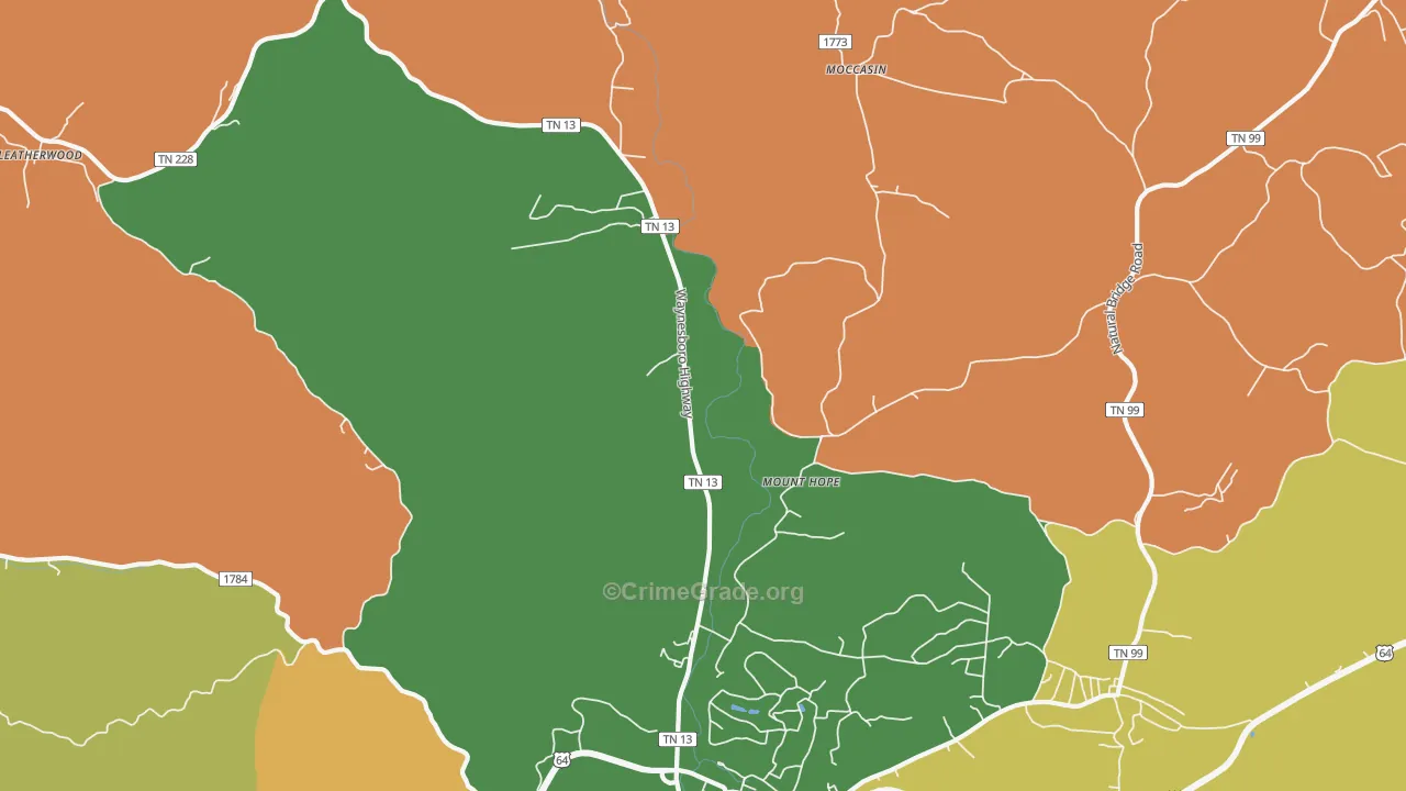Leatherwood, TN Map of Assault Rates