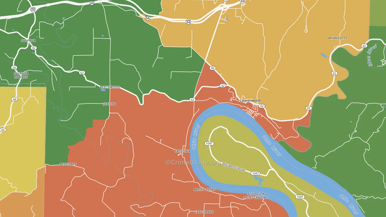 Leavenworth, IN Map of Assault Rates