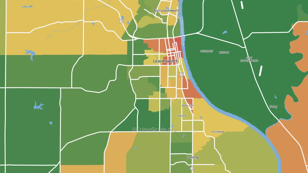 Leavenworth, KS Map of Assault Rates