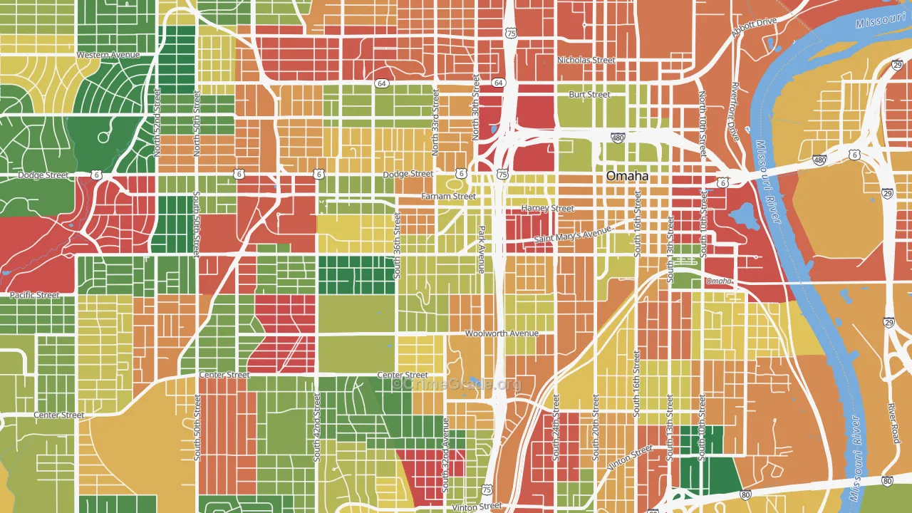 Leavenworth, Omaha, NE Map of Assault Rates