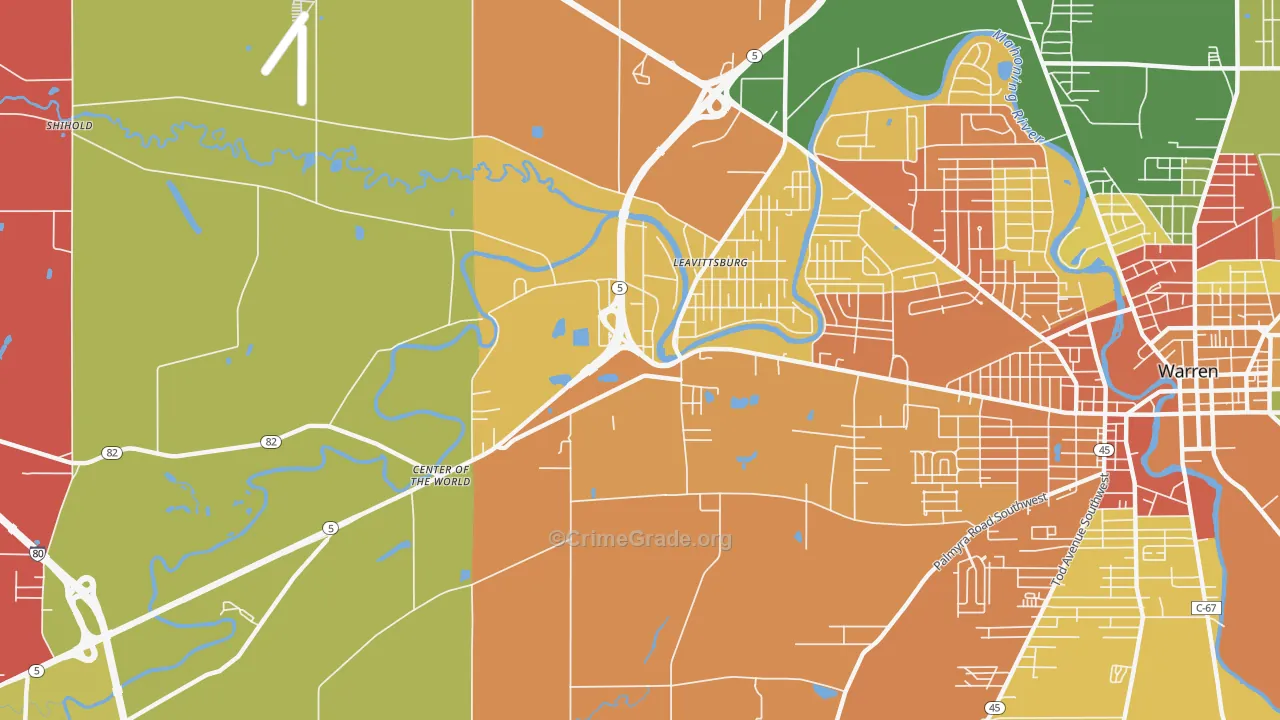 Leavittsburg, OH Map of Assault Rates