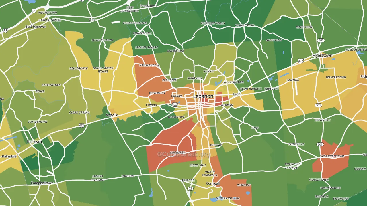 Lebanon County, PA Map of Assault Rates