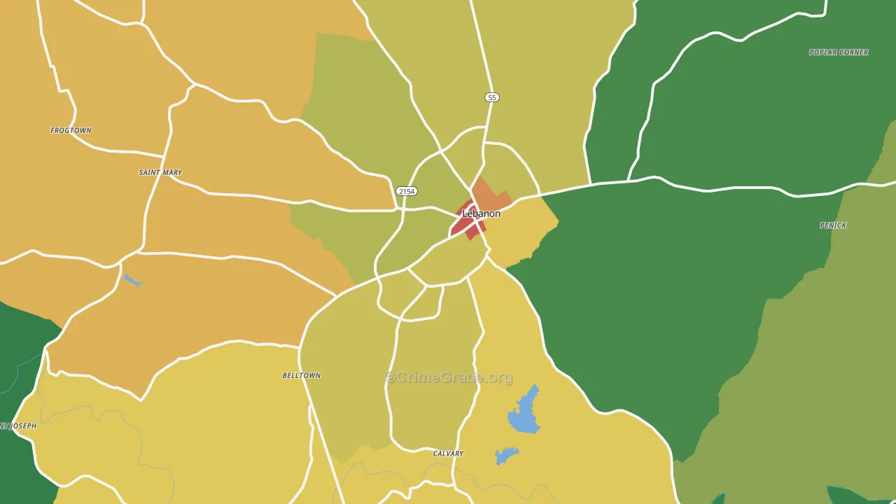 Lebanon, KY Map of Assault Rates