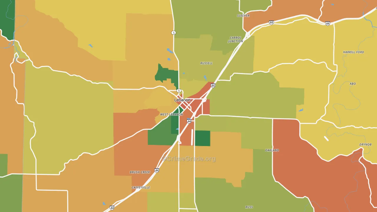Lebanon, MO Map of Assault Rates