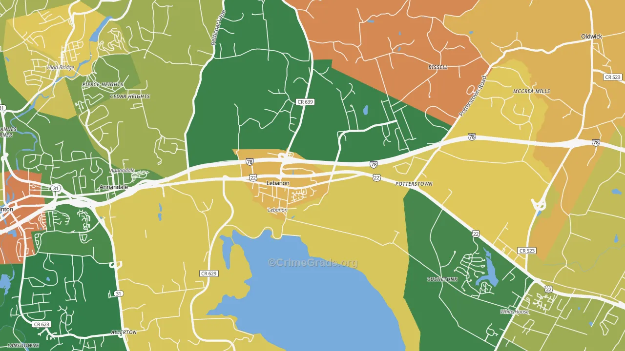 Lebanon, NJ Map of Assault Rates