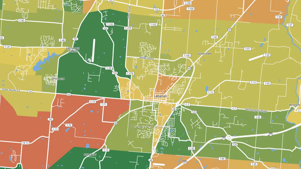 Lebanon, OH Map of Assault Rates