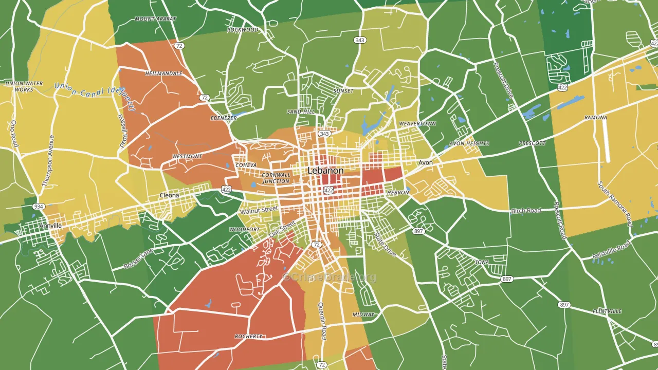 Lebanon, PA Map of Assault Rates