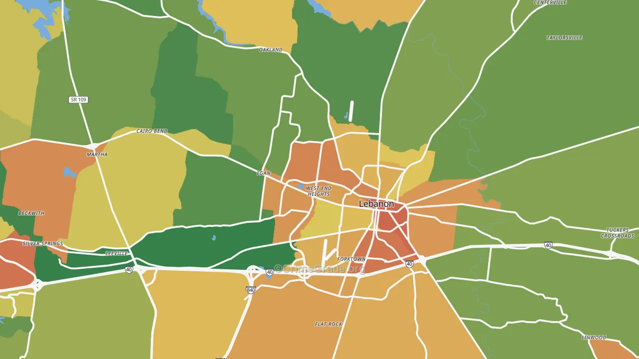 Lebanon, TN Map of Assault Rates