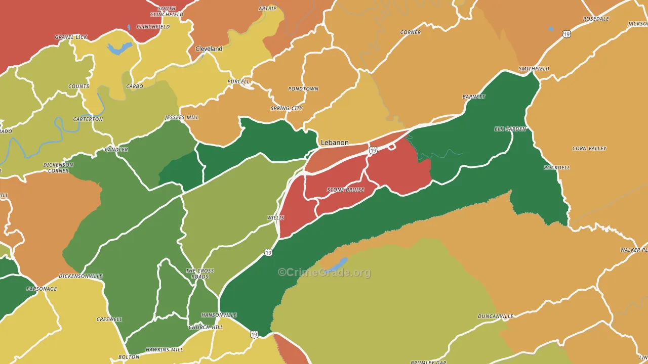 Lebanon, VA Map of Assault Rates