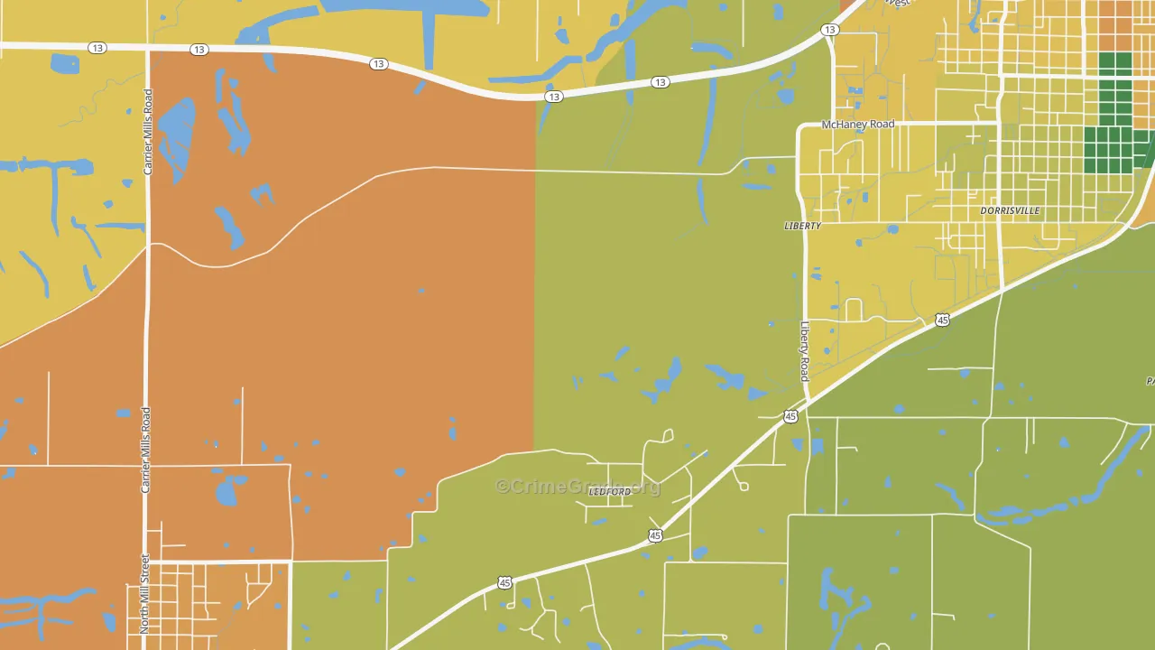 Ledford, IL Map of Assault Rates
