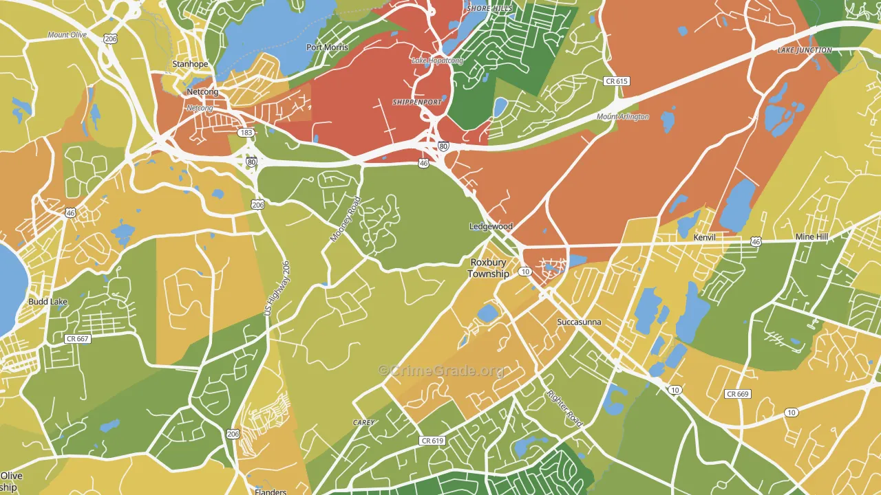 Ledgewood, NJ Map of Assault Rates