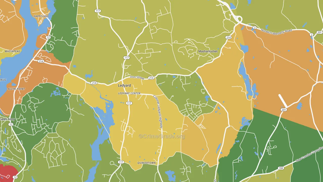 Ledyard, CT Map of Assault Rates