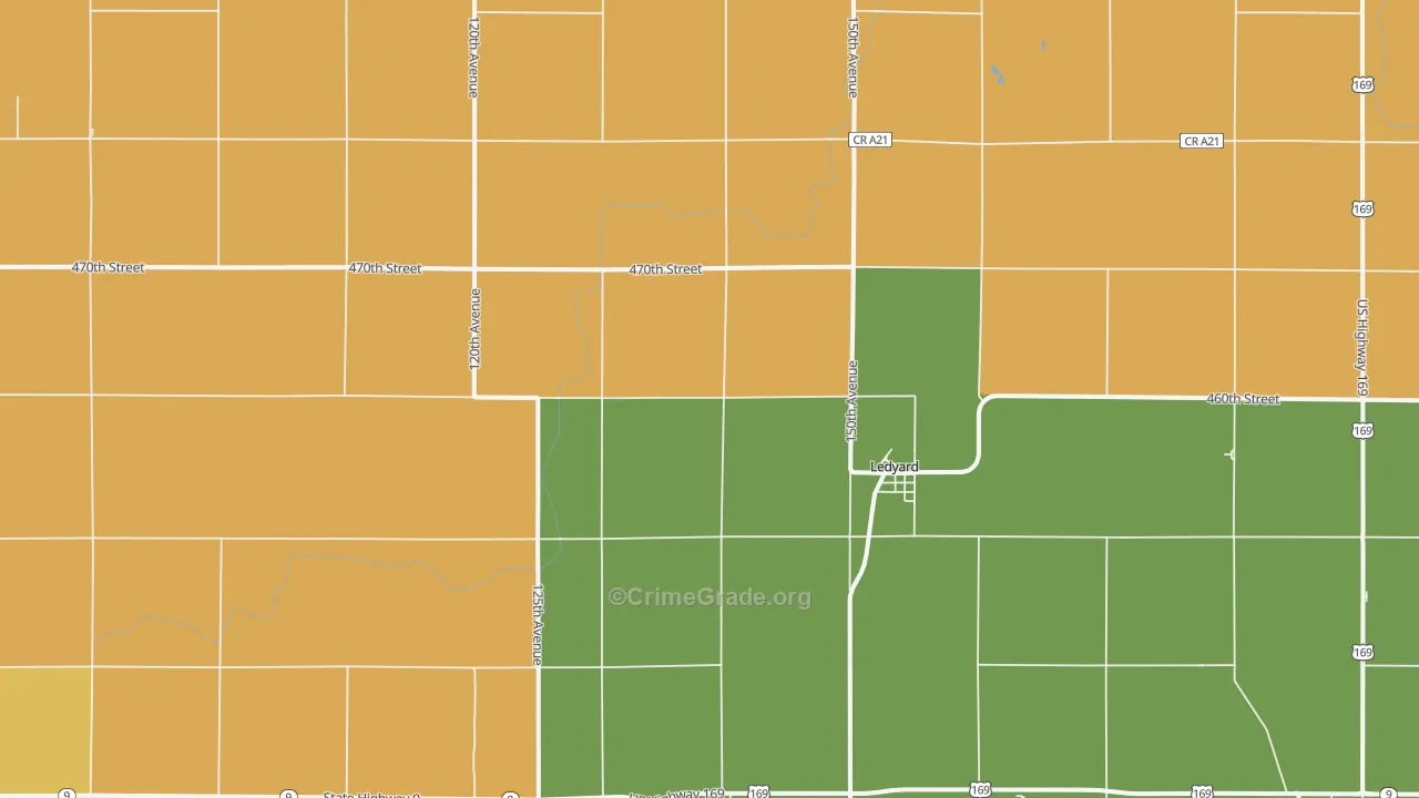 Ledyard, IA Map of Assault Rates