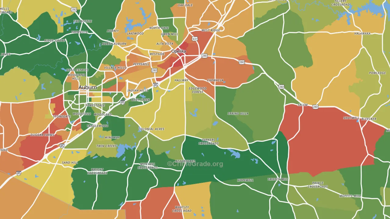 Lee County, AL Map of Assault Rates