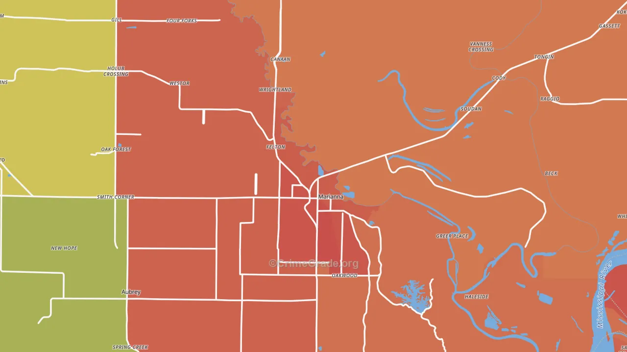 Lee County, AR Map of Assault Rates