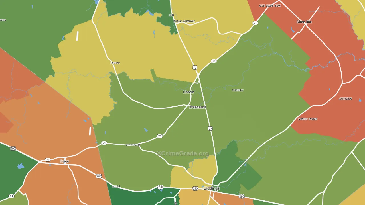 Lee County, TX Map of Assault Rates