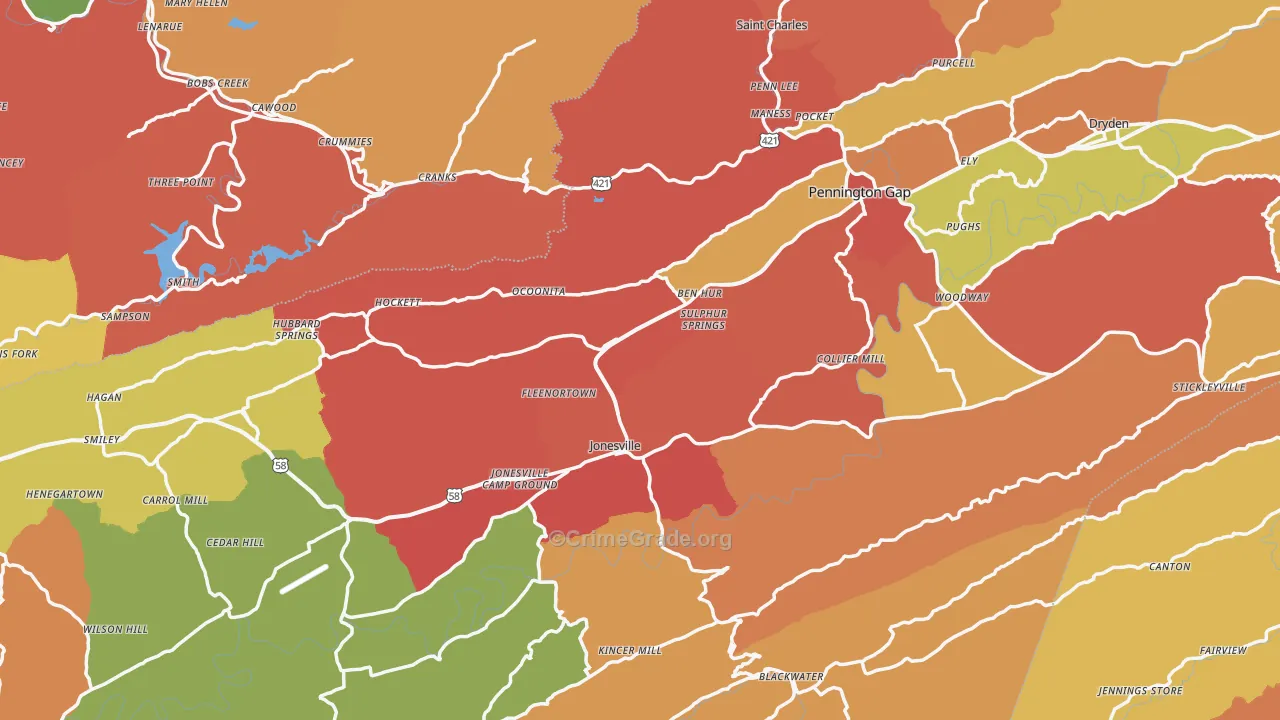 Lee County, VA Map of Assault Rates