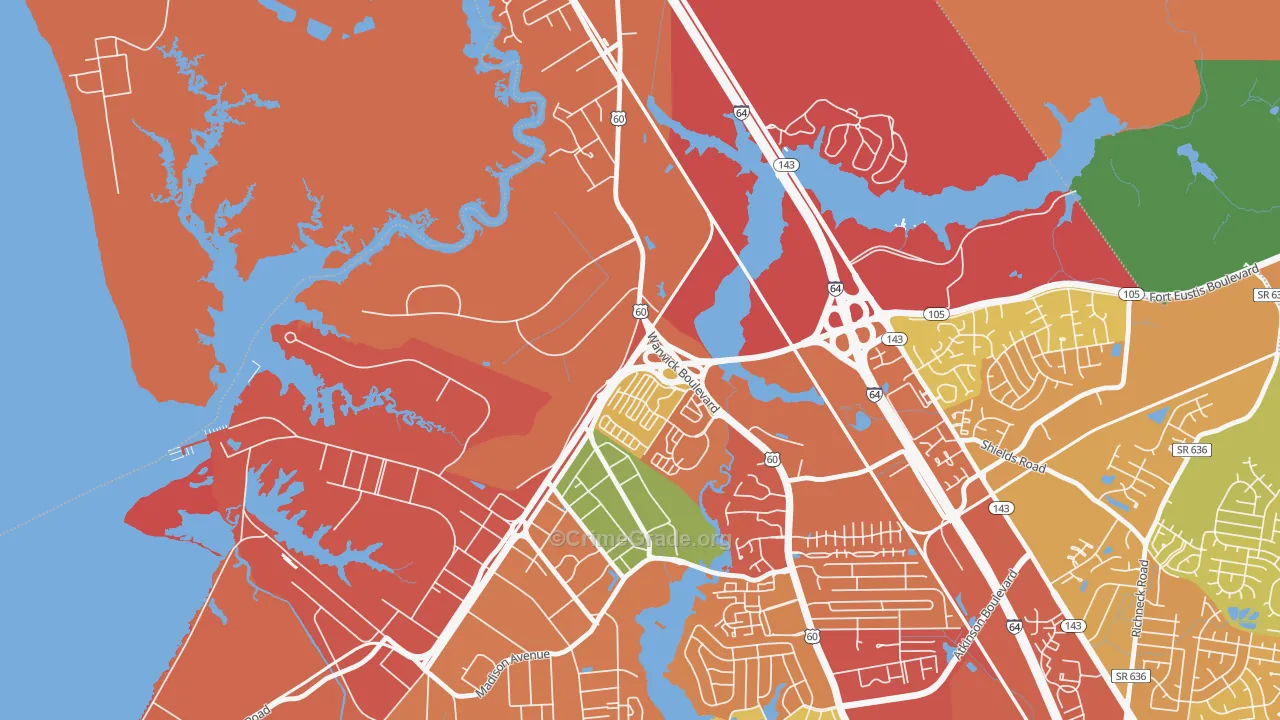 Lee Hall, Newport News, VA Map of Assault Rates