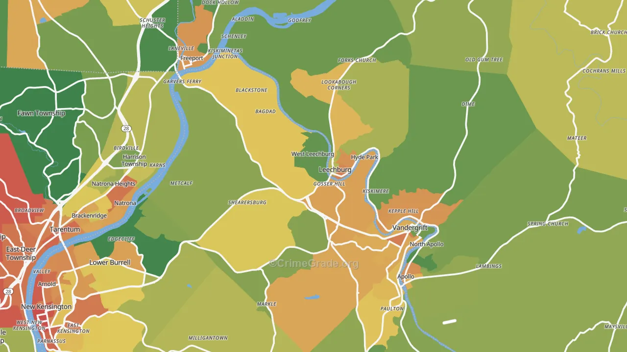 Leechburg, PA Map of Assault Rates