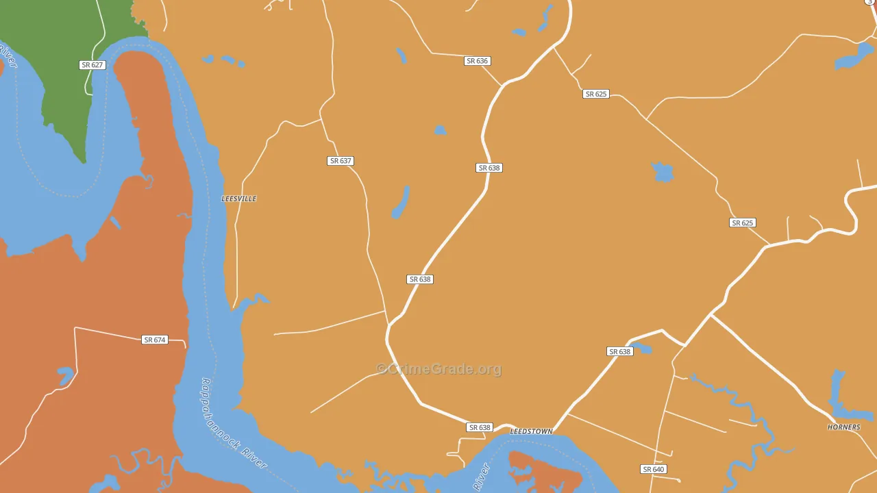 Leedstown, VA Map of Assault Rates