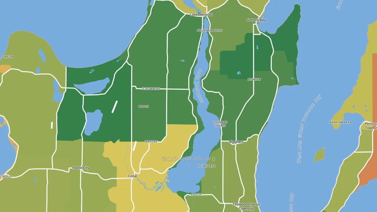 Leelanau County, MI Map of Assault Rates