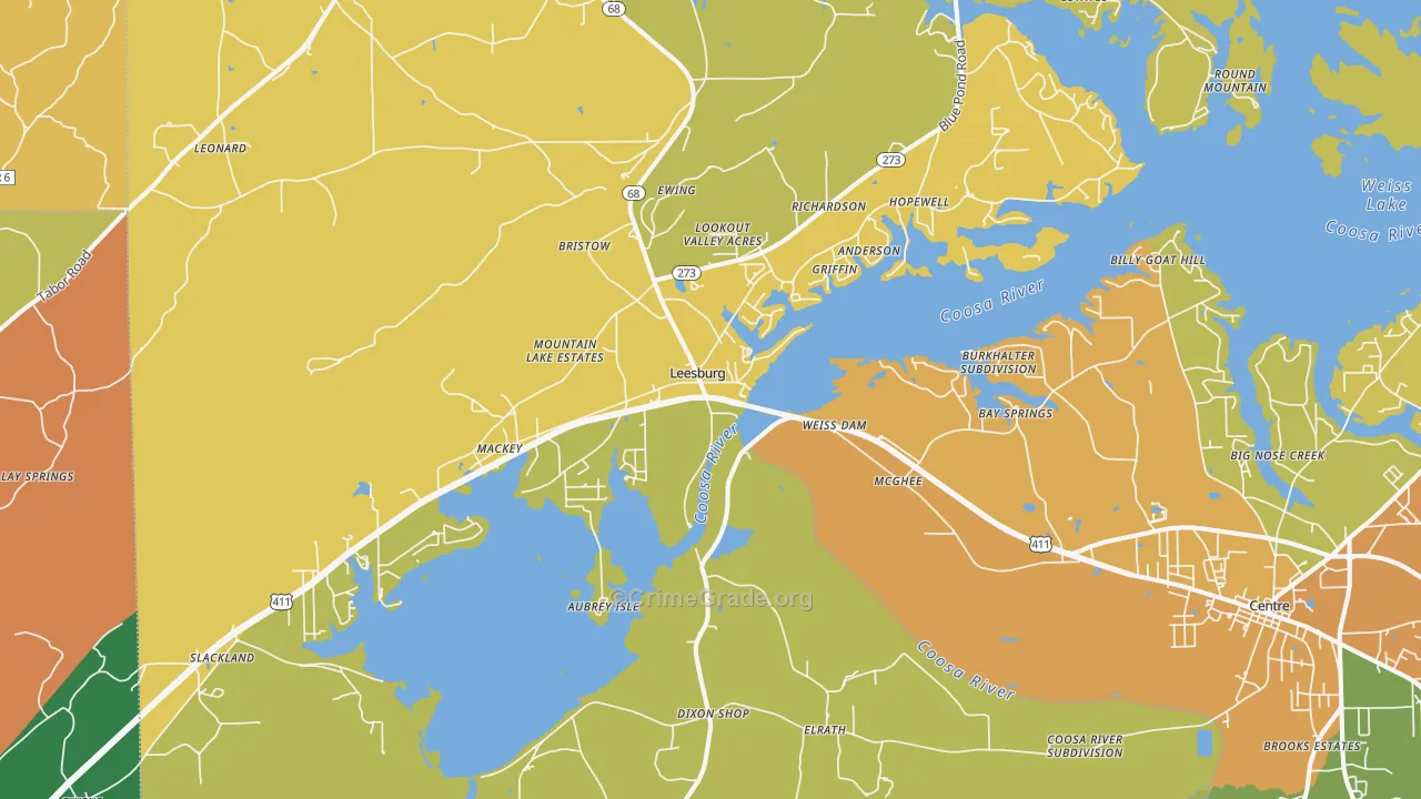 Leesburg, AL Map of Assault Rates