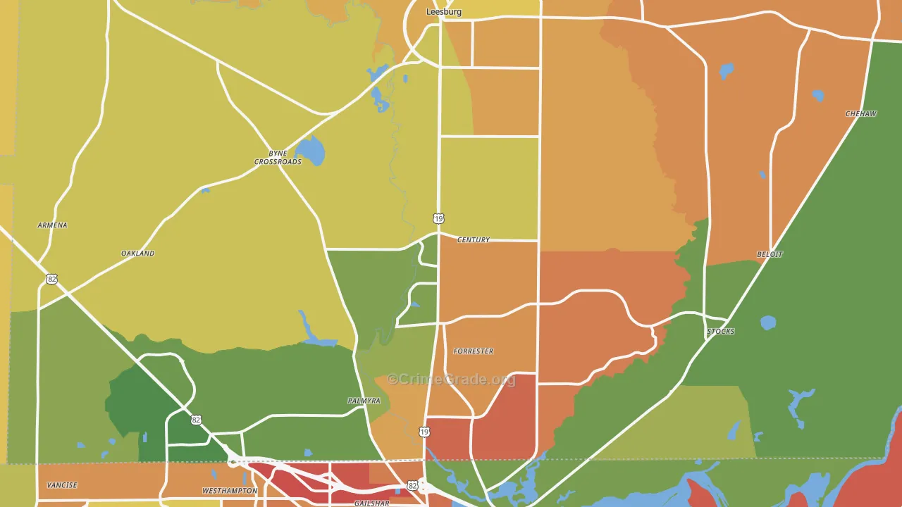 Leesburg, GA Map of Assault Rates
