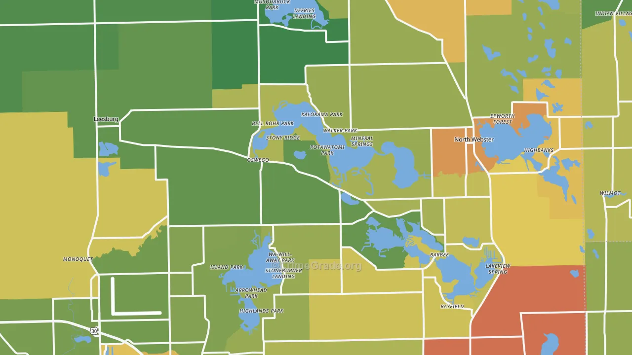 Leesburg, IN Map of Assault Rates