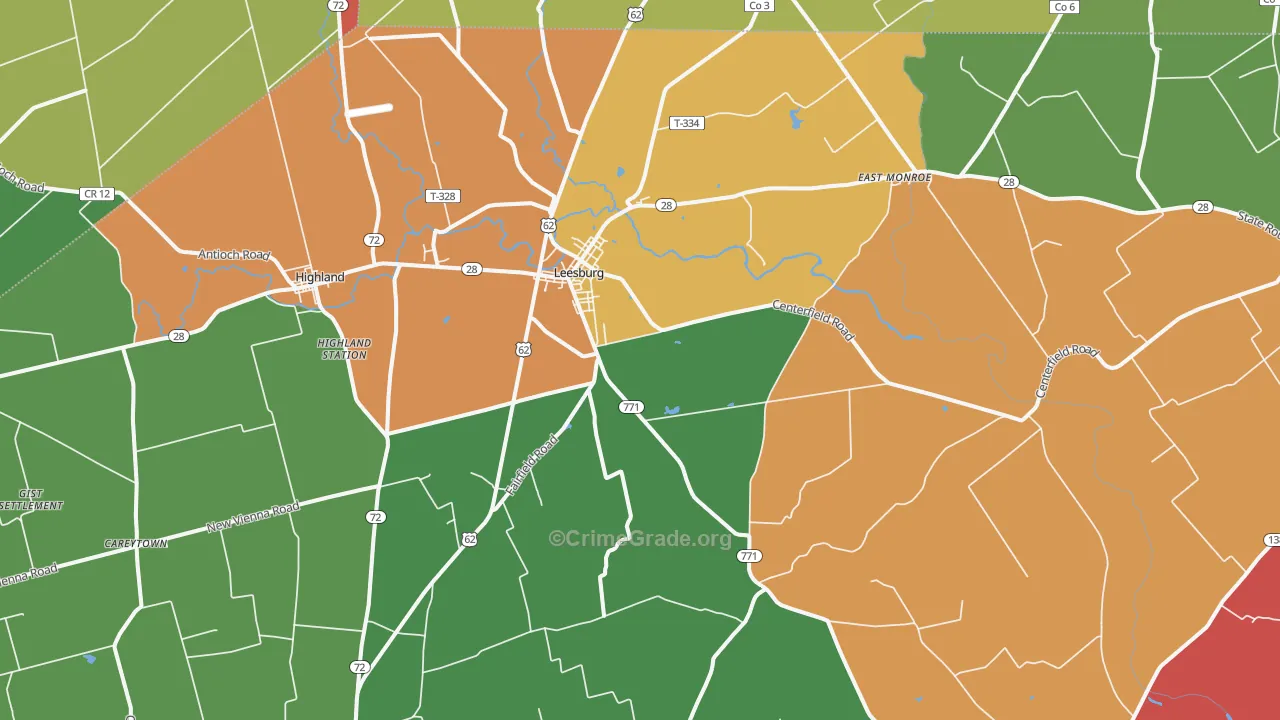 Leesburg, OH Map of Assault Rates