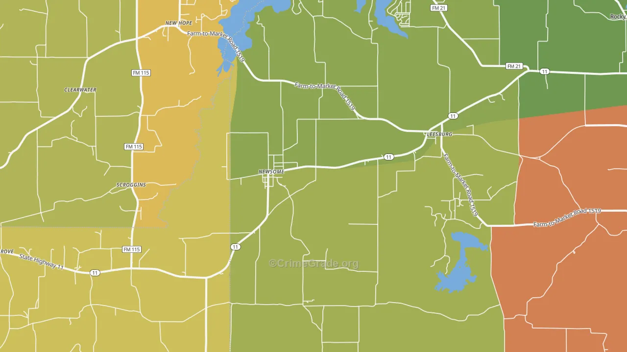 Leesburg, TX Map of Assault Rates