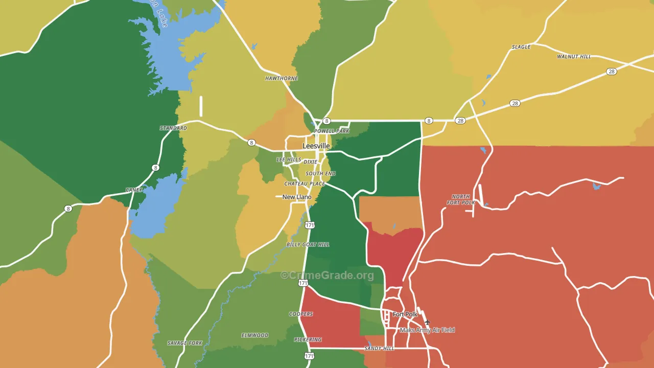 Leesville, LA Map of Assault Rates