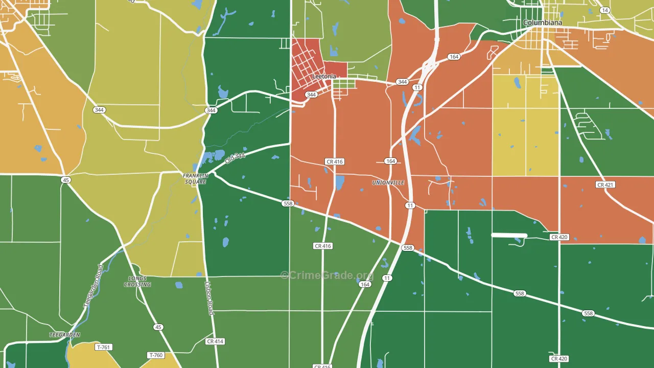 Leetonia, OH Map of Assault Rates